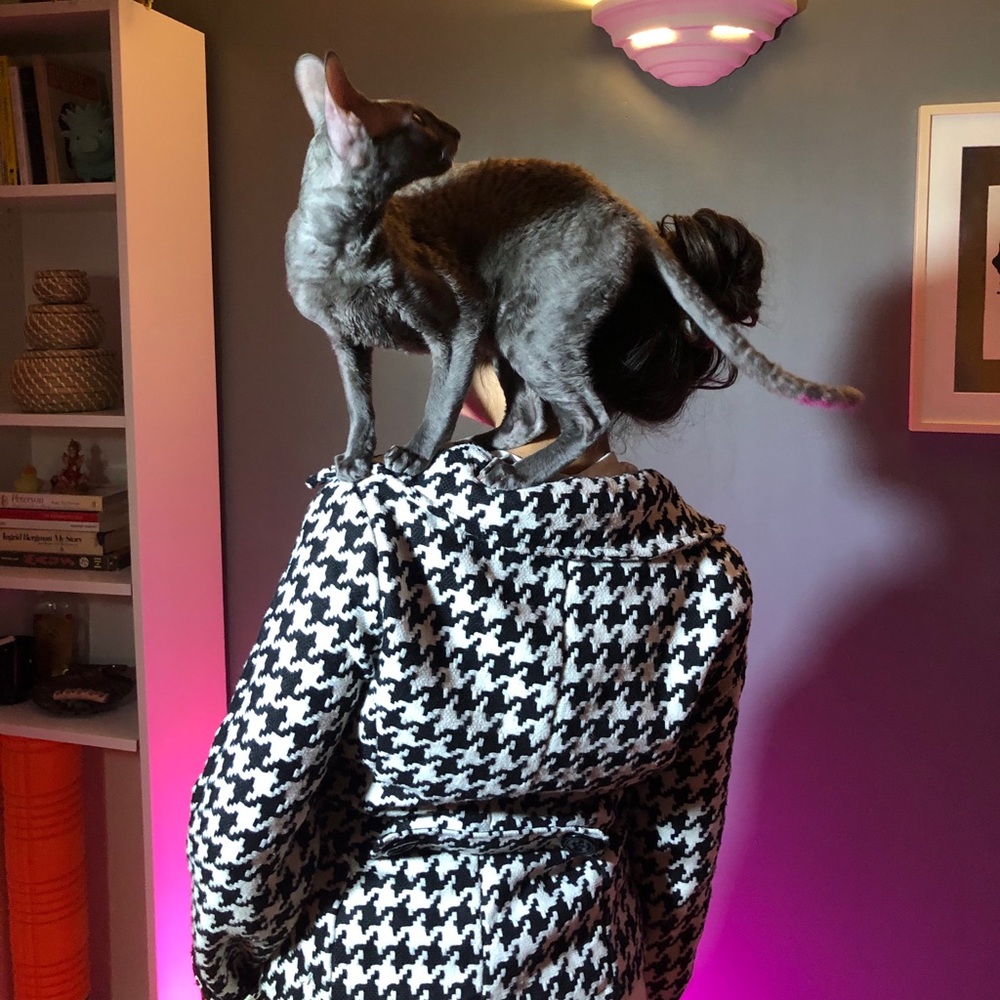 Chunky Houndstooth Print Peacoat